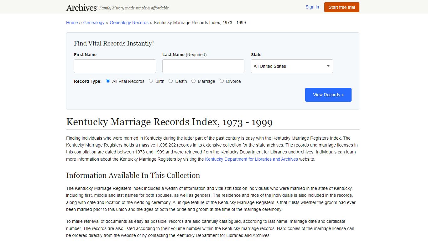 Kentucky Marriage Records | Search Collections & Indexes - Archives.com